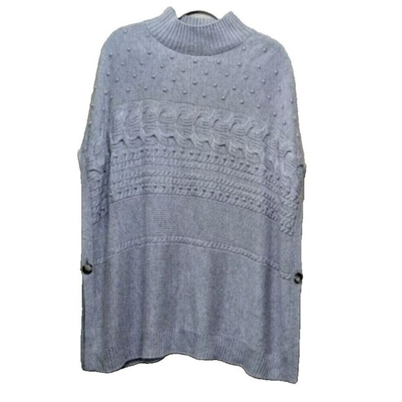 Talbots Cable knit Oversized Poncho Sweater Sz S Grey‎ Side Button Closure N67 - Picture 2 of 7